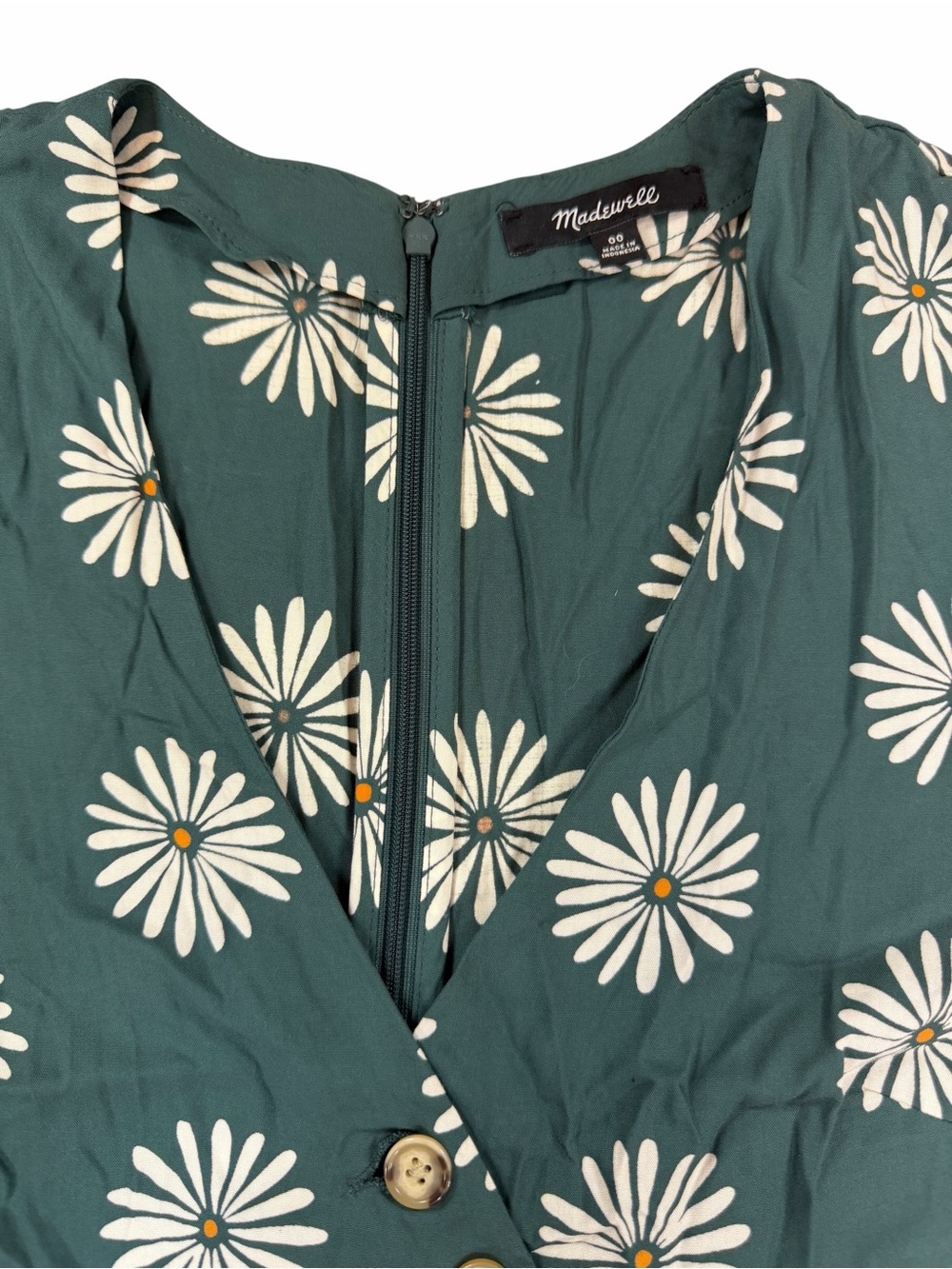 Madewell Forest Green Daisy-Print Button-Front Midi Dress - Picture 2 of 4